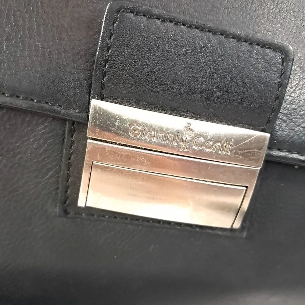 Vintage Gianni Conti Briefcase black leather bag satchel Italy‎ document case